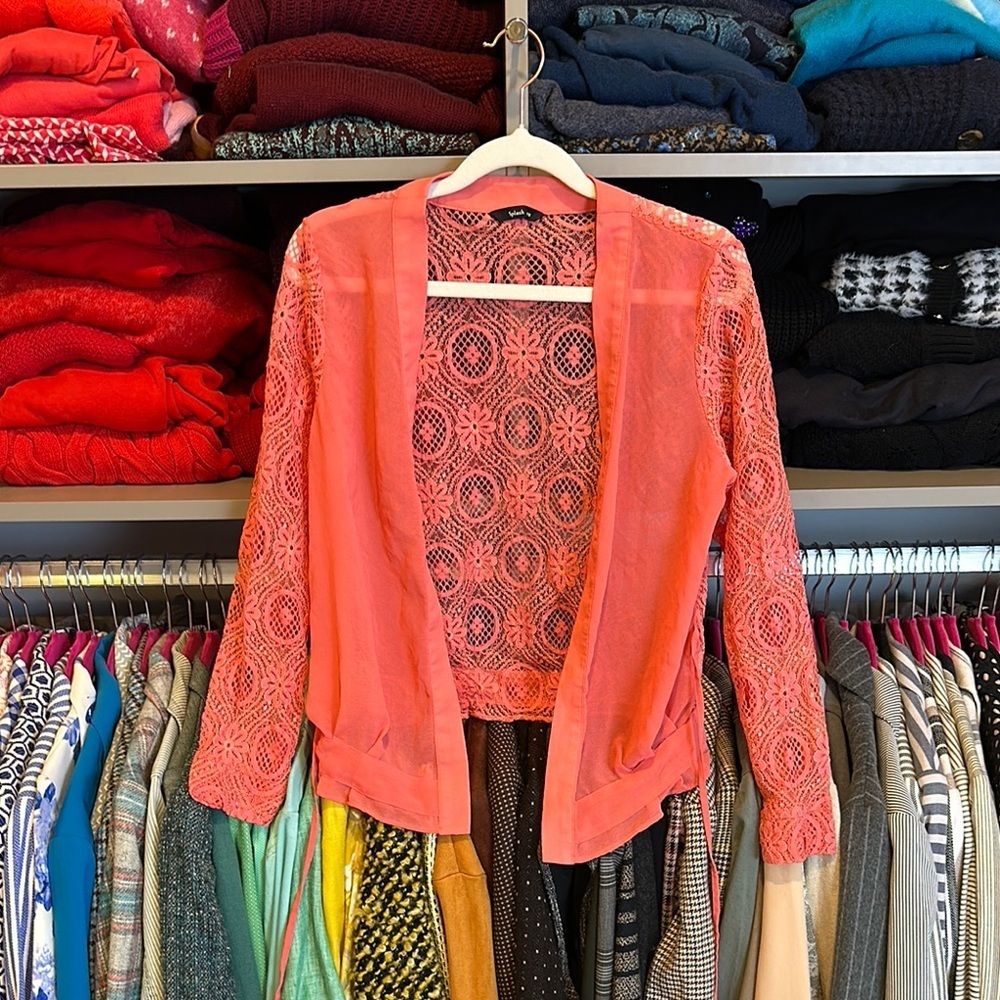 Splash coral long sleeve tie front cardigan size XS